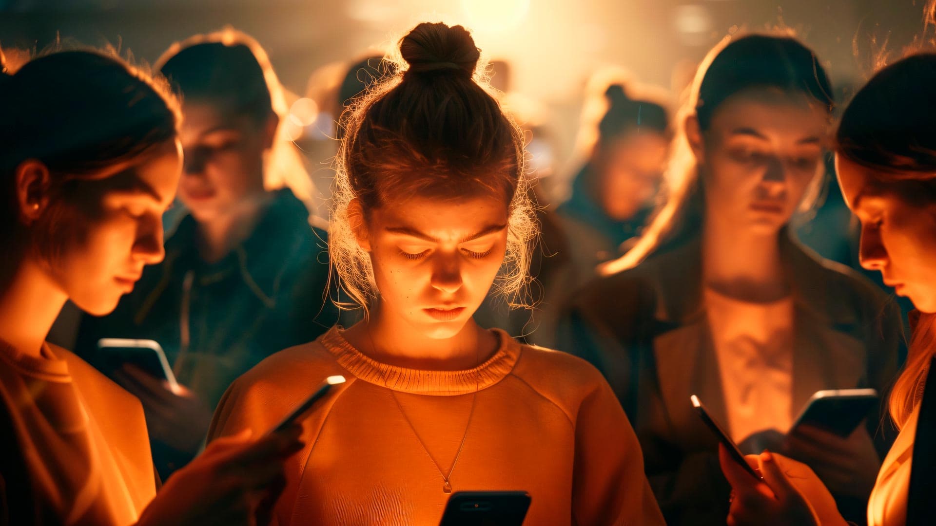 Muchas chicas mirando el teléfono este es el impacto de la economía de la atención